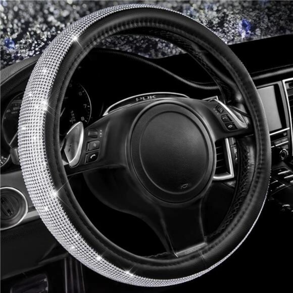 Bling Diamond Leather Steering Wheel Cover, with Bling Sparkly Crystal Glitter - Picture 1 of 7